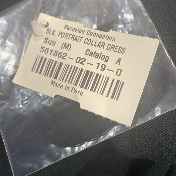 NEW! Peruvian Connection Black Pima Cotton Portrait Collar Long Sleeve Dress - M - Picture 6 of 12